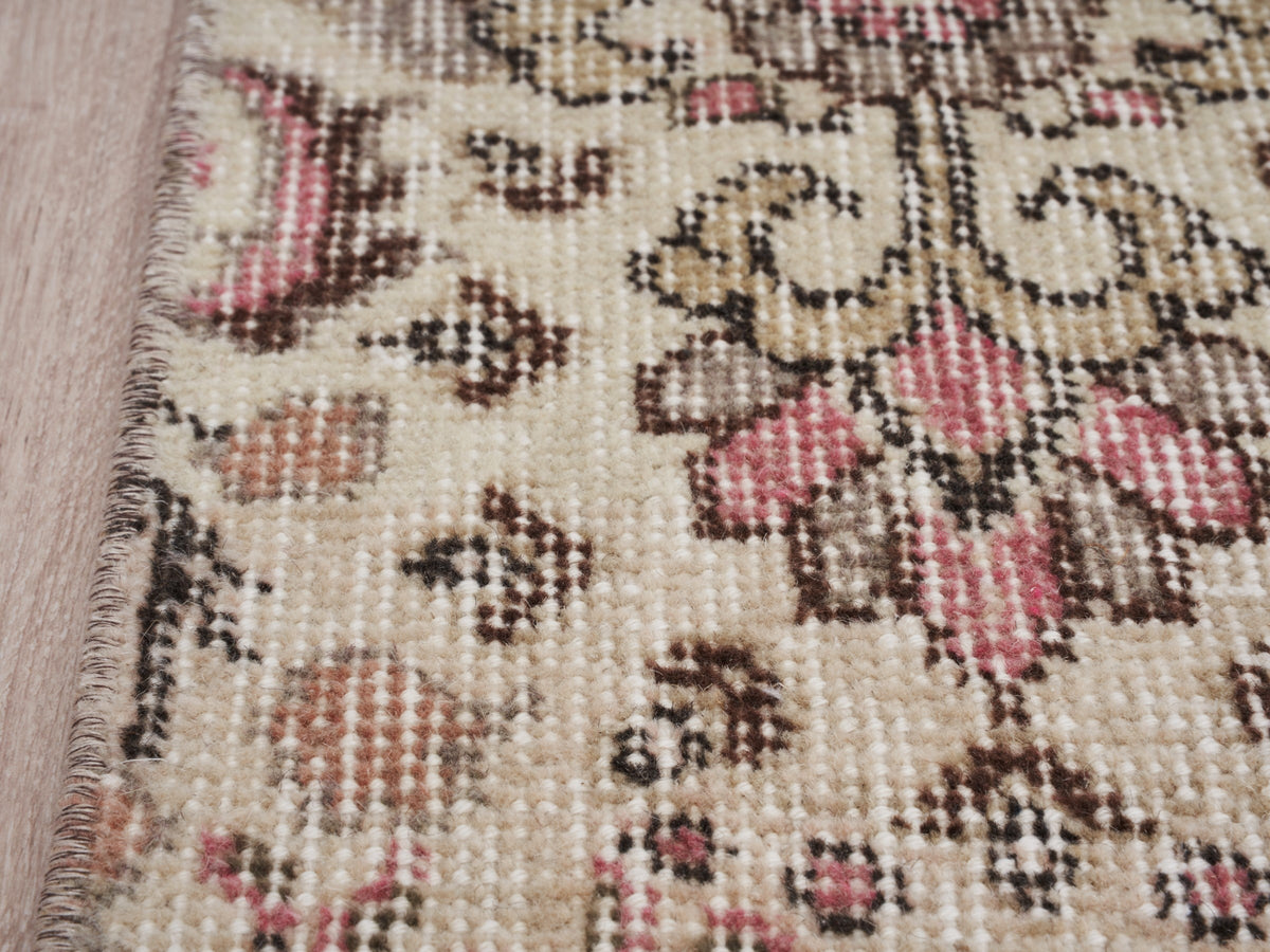 3'3" x 9' Neutral Hand-Knotted Vintage Runner Rug