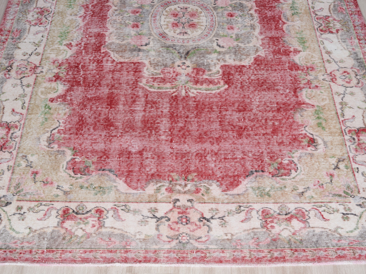 6'6" x 10' Red Vintage Turkish Area Rug