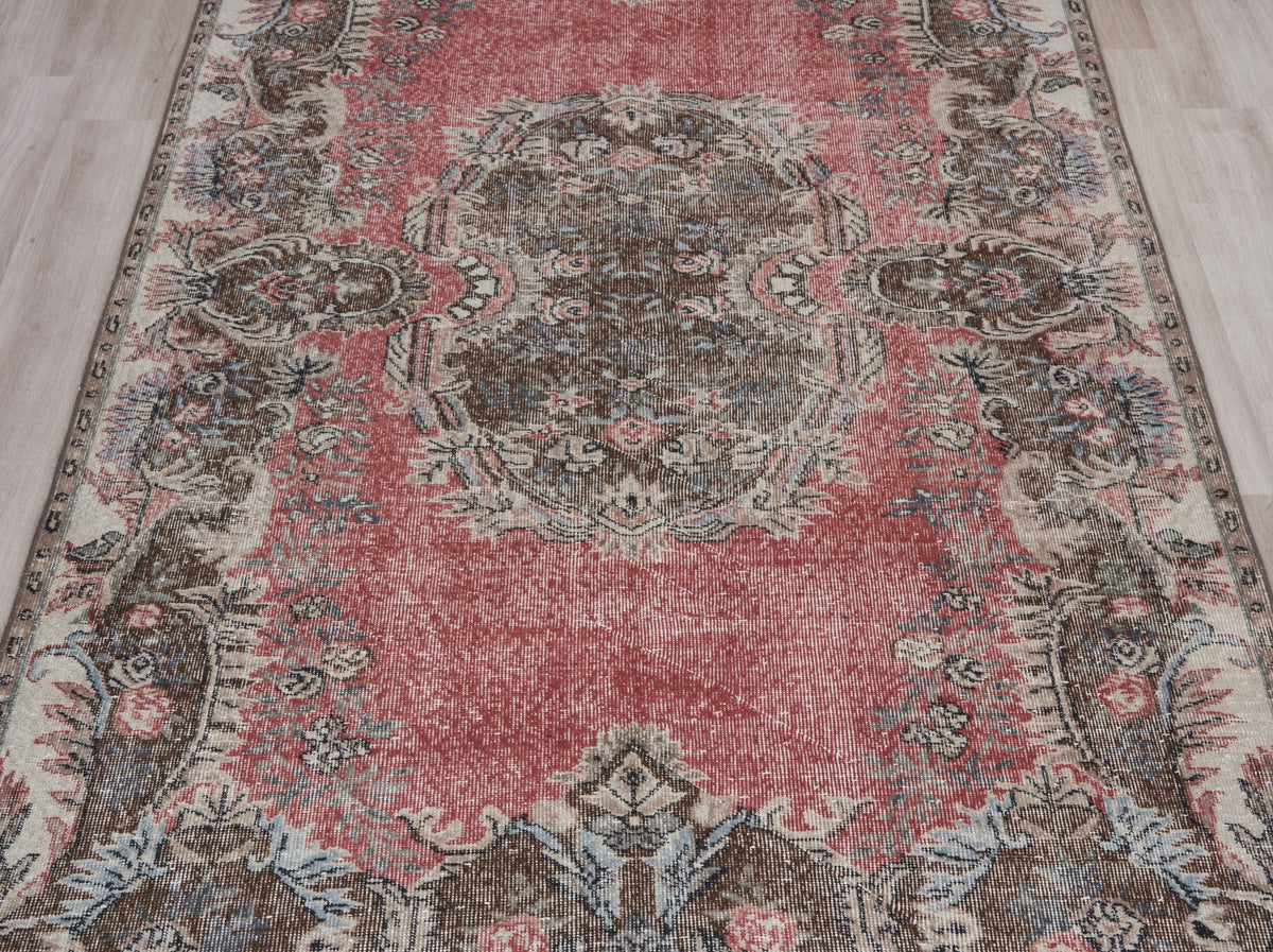 5'5" x 9'10" Brown Pink Vintage Turkish Area Rug