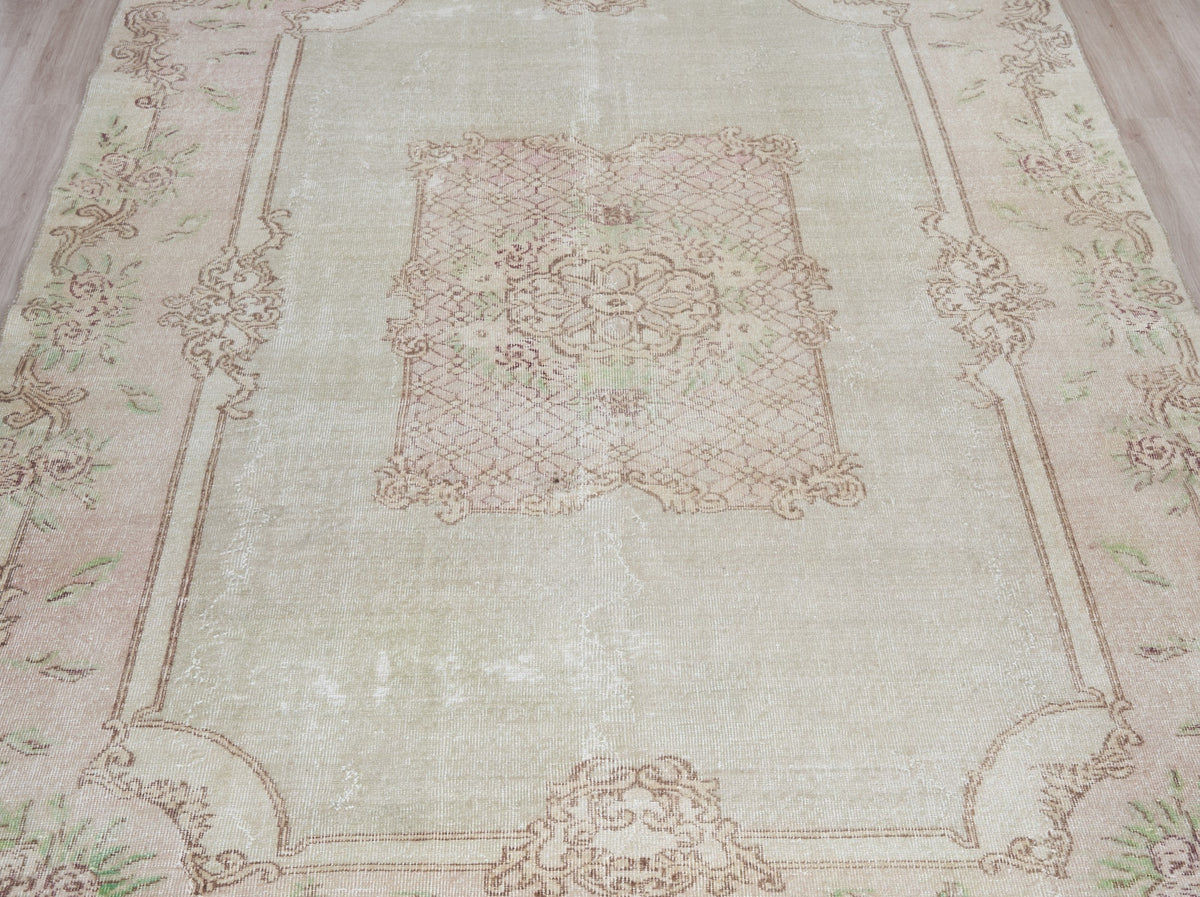 6'9" x 10'2" Neutral Vintage Turkish Area Rug