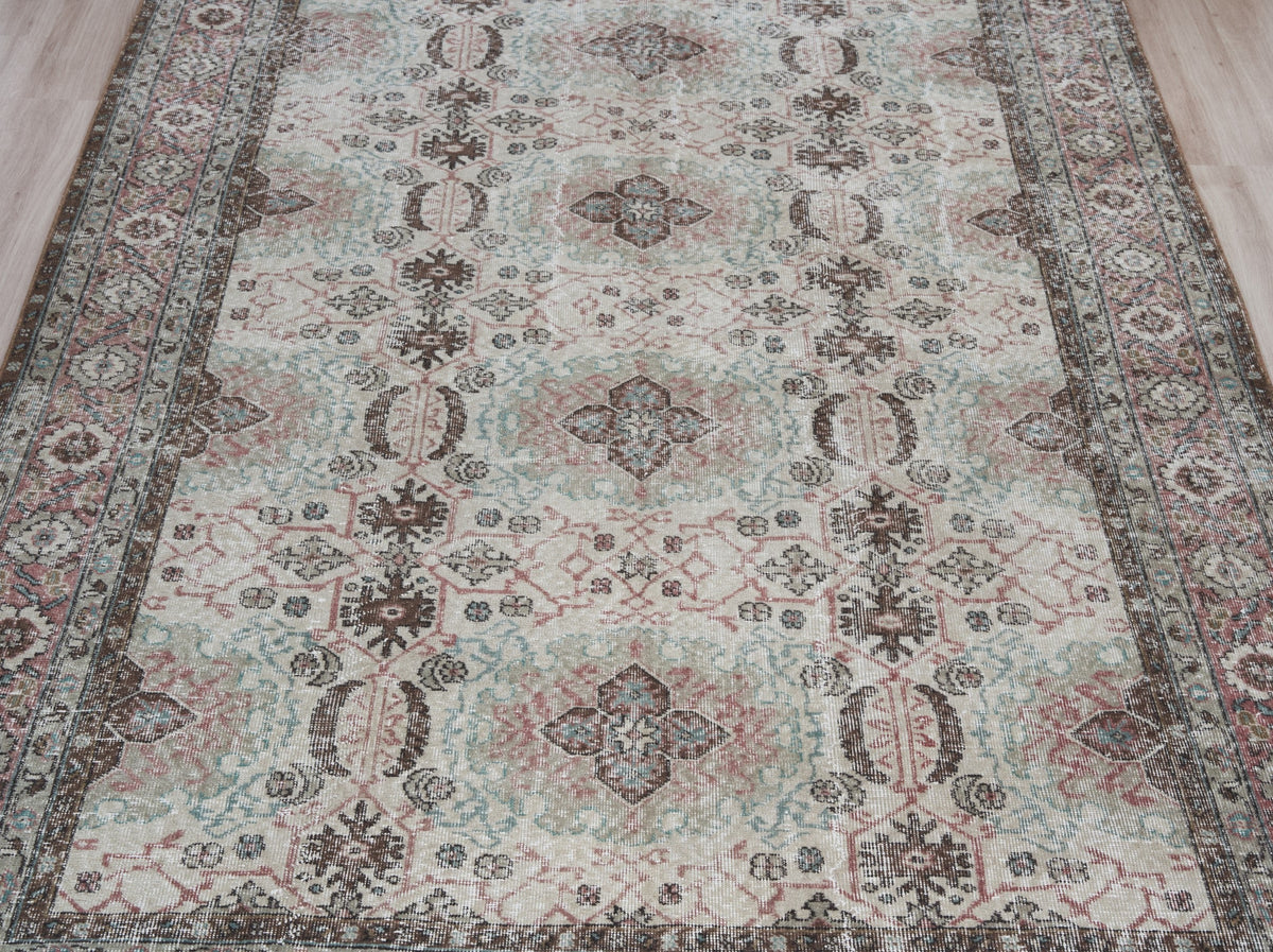 6'6" x 10' Neutral Vintage Turkish Area Rug