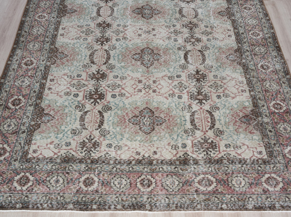 6'6" x 10' Neutral Vintage Turkish Area Rug