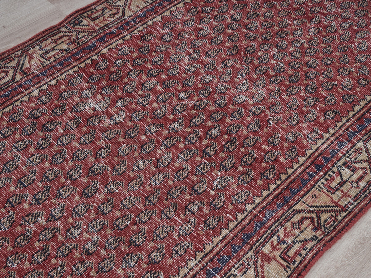 3'1" x 9'4" Handmade Vintage Persian Style Red Runner Rug