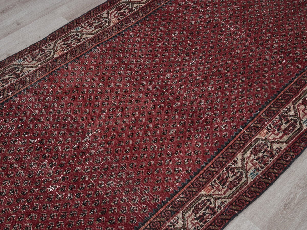 3'8" x 10'4" Red Vintage Persian Style Runner Rug