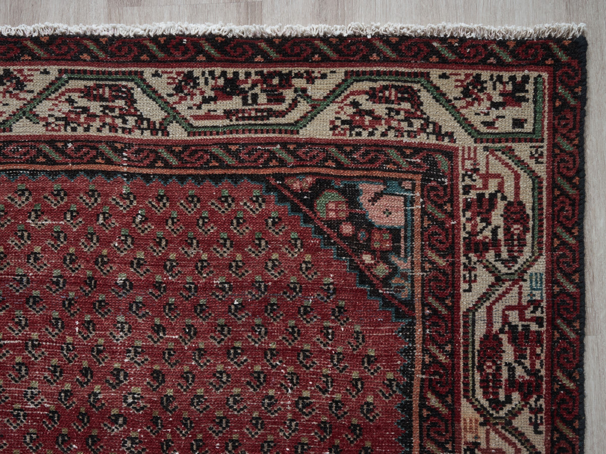 3'8" x 10'4" Red Vintage Persian Style Runner Rug