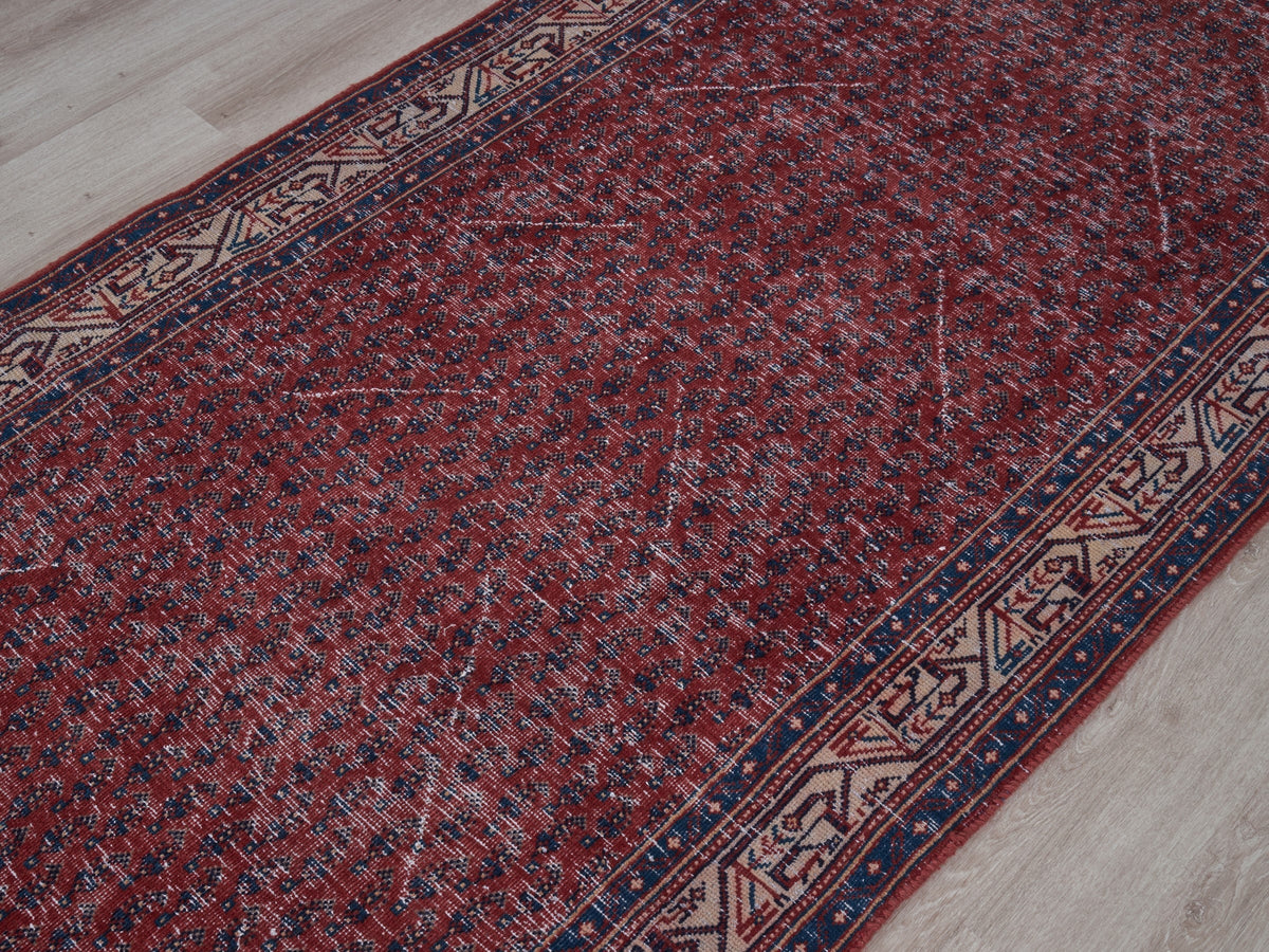 3'3" x 10'4" Red Vintage Persian Style Runner Rug