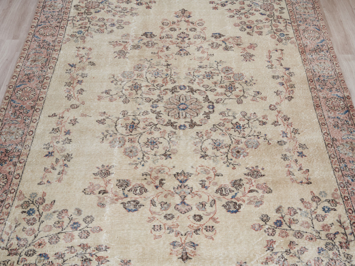 6'1" x 10'4" Neutral Vintage Turkish Area Rug