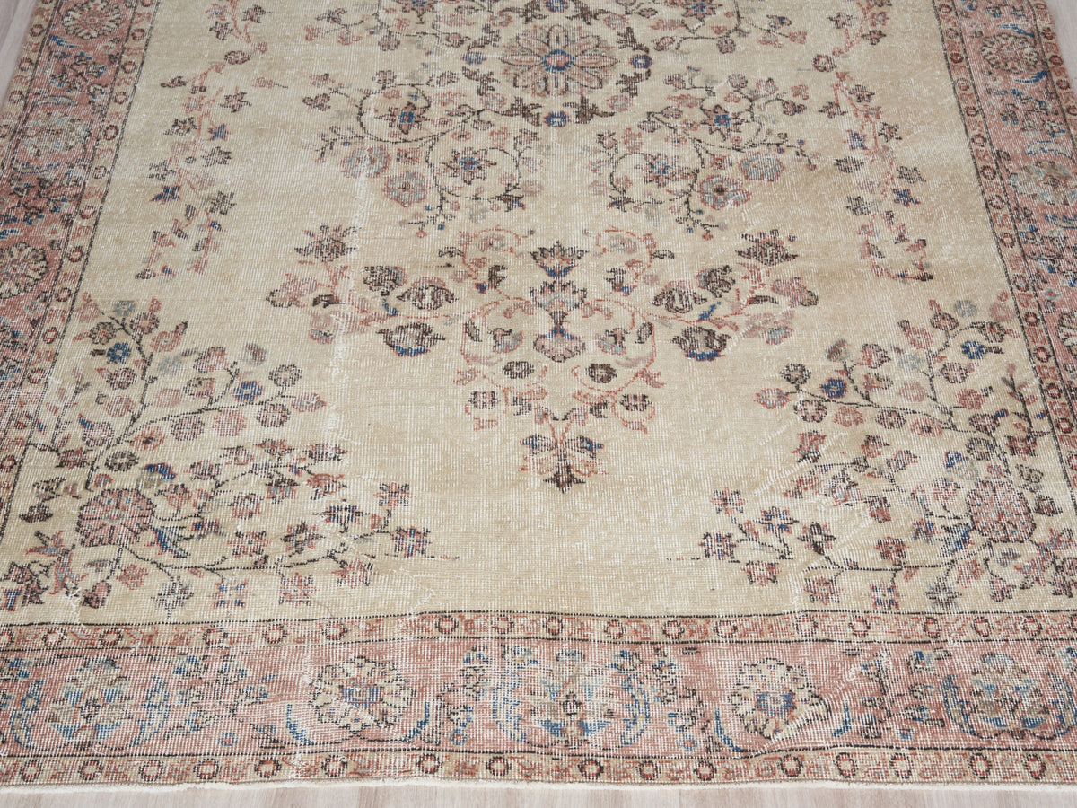 6'1" x 10'4" Neutral Vintage Turkish Area Rug