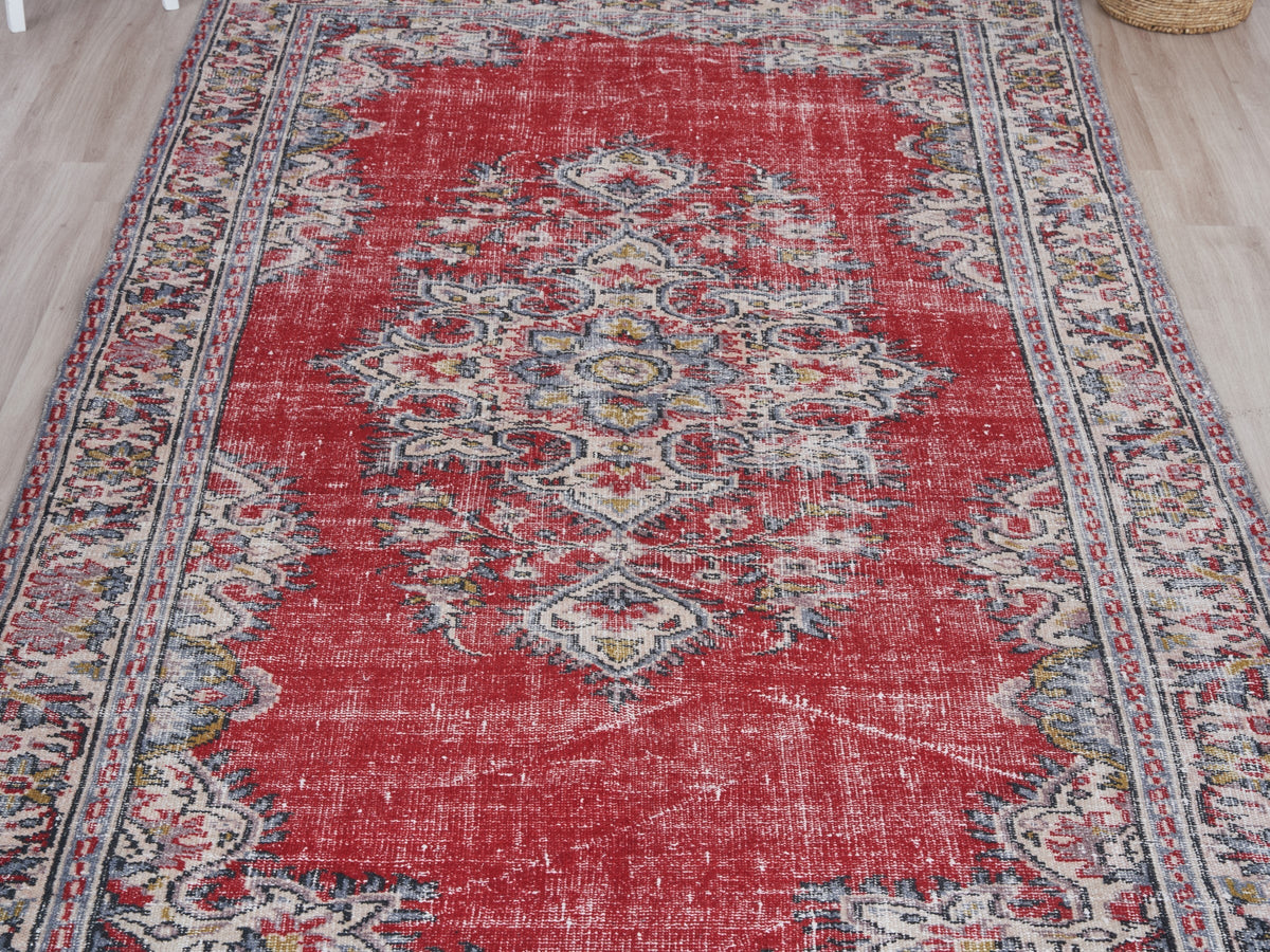 5'11" x 10'4" Red Turkish Vintage Large Rug