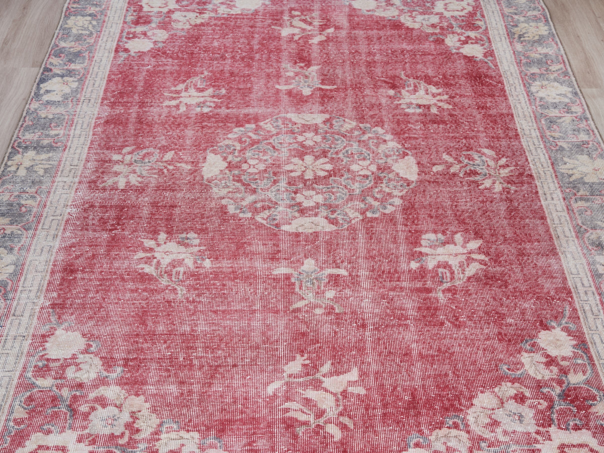 6'5" x 10'4" Vintage Red Turkish Area Rug