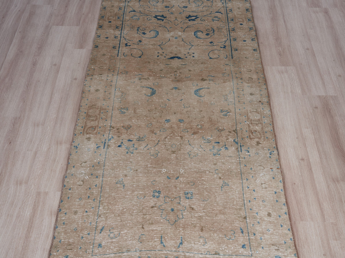 3'5" x 10'5" Neutral Vintage Persian Style Runner Rug