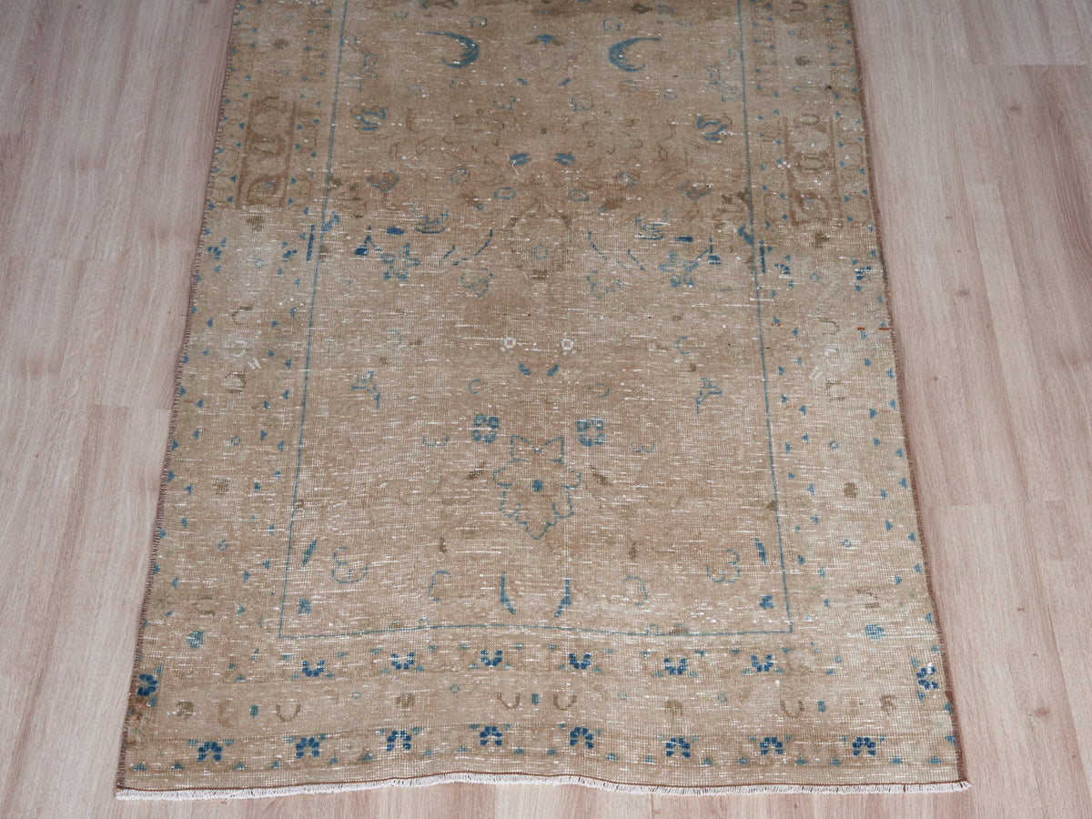 3'5" x 10'5" Neutral Vintage Persian Style Runner Rug