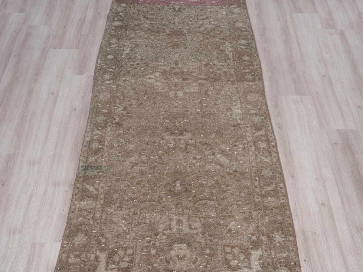 3'1" x 9'8" Vintage Persian Style Neutral Runner Rug