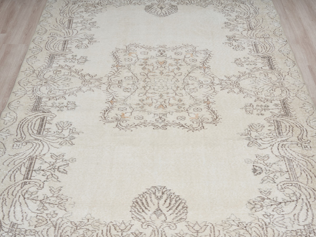 6'1" x 10'2" Neutral Vintage Turkish Area Rug