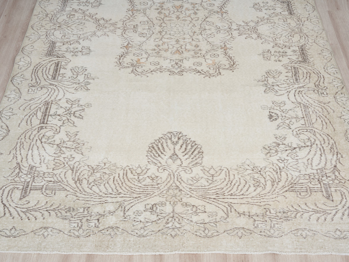 6'1" x 10'2" Neutral Vintage Turkish Area Rug