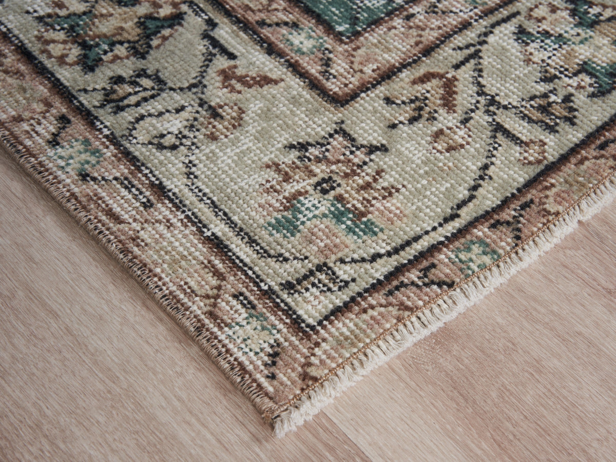 5'5" x 9'1" Green Brown Beige Vintage Turkish Area Rug