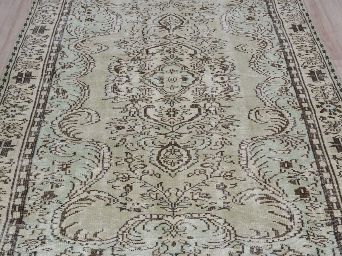 6'5" x 9'9" Neutral Vintage Turkish Area Rug