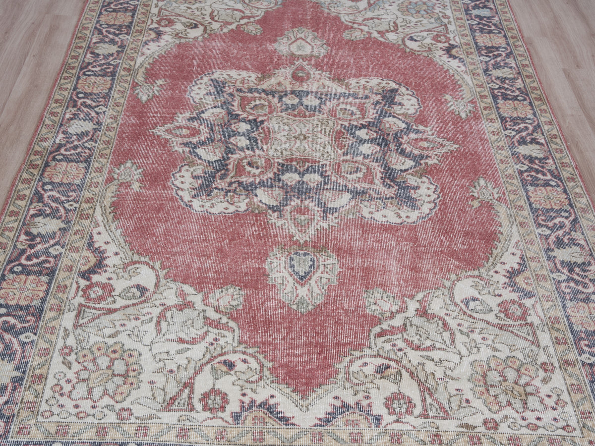 6'1" x 10'4" Pink Blue Vintage Turkish Area Rug