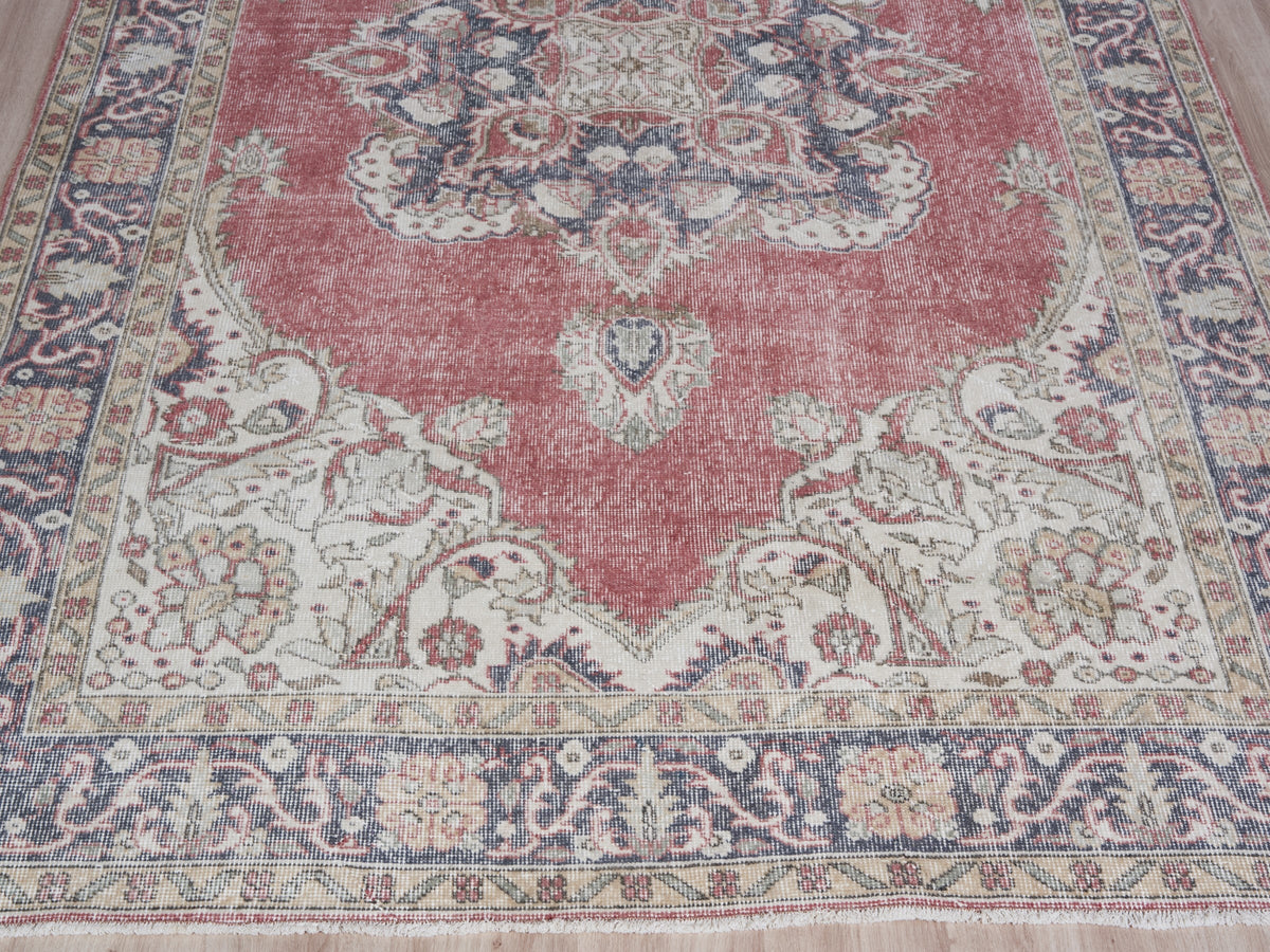 6'1" x 10'4" Pink Blue Vintage Turkish Area Rug