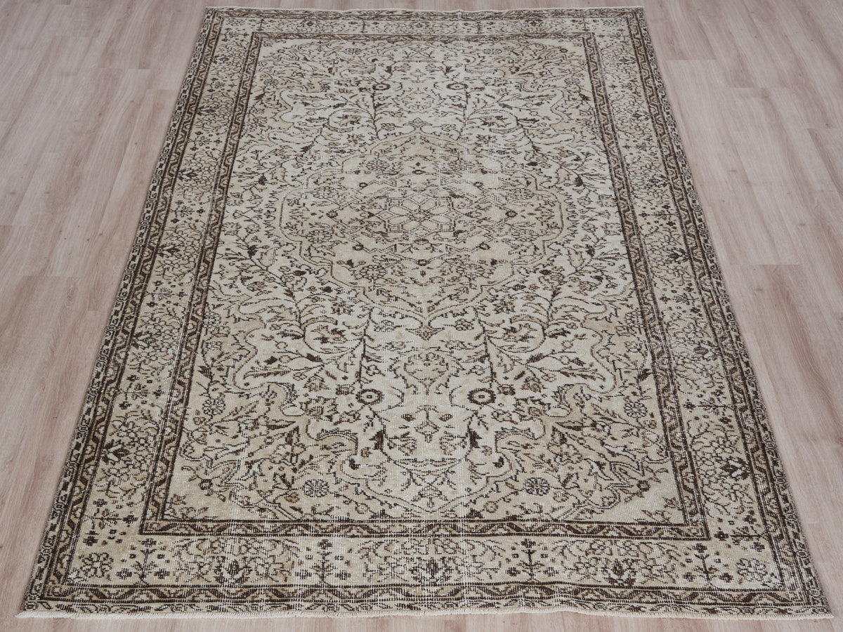 5'3" x 9'2" Neutral Vintage Turkish Area Rug