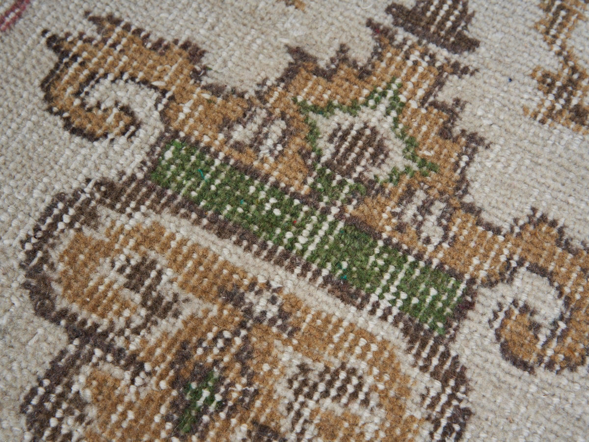 5'9" x 9'8" Vintage Turkish Green Beige Area Rug