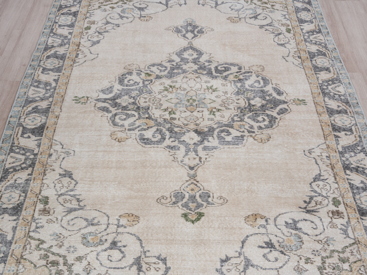 6'2" x 9'11" Neutral Vintage Turkish Hand-Knotted Rug