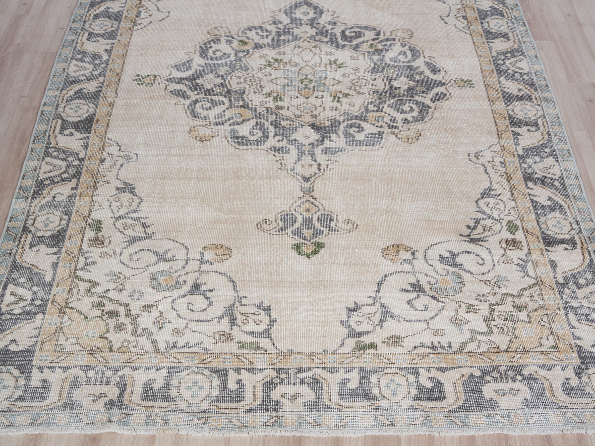 6'2" x 9'11" Neutral Vintage Turkish Hand-Knotted Rug