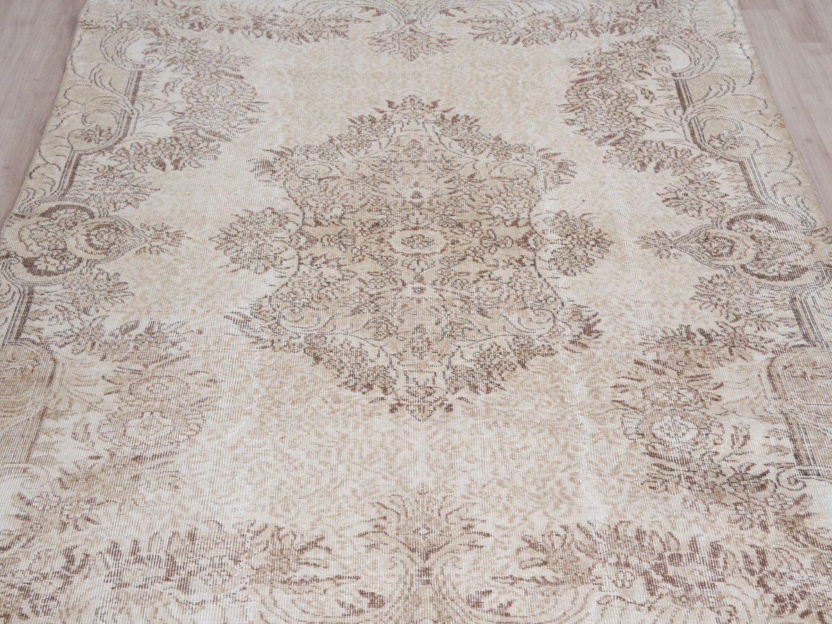 6'4" x 9'3" Beige Vintage Turkish Area Rug