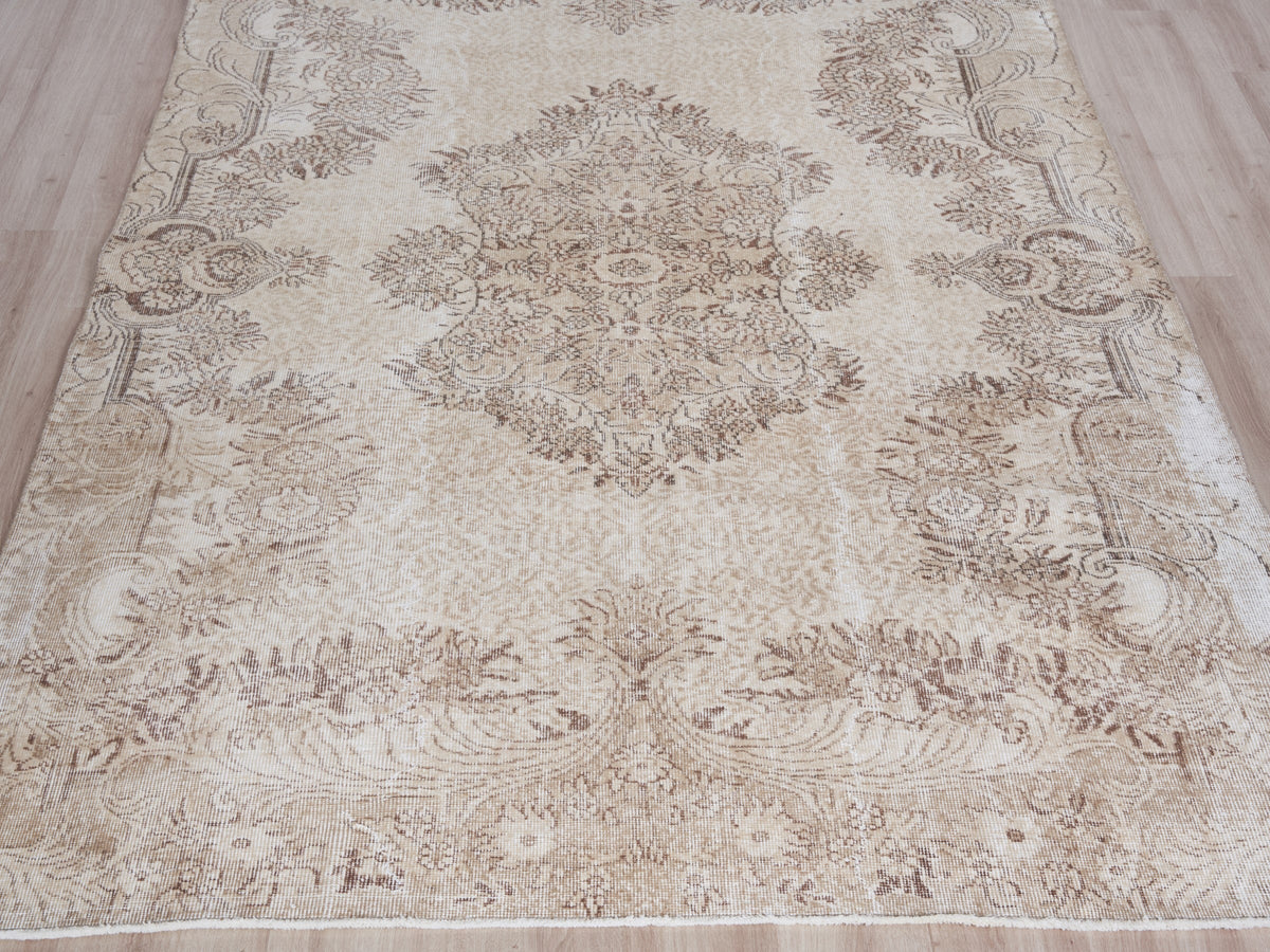 6'4" x 9'3" Beige Vintage Turkish Area Rug