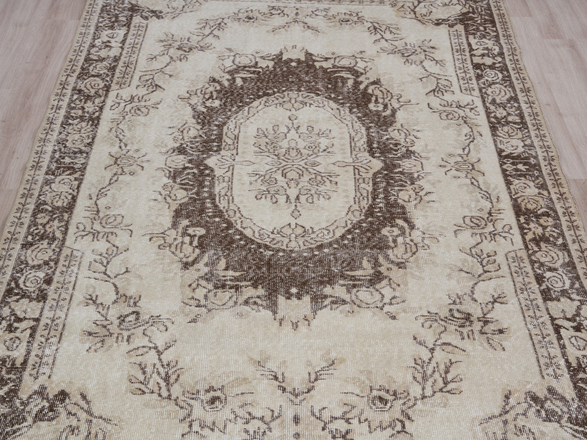 6' x 10'1" Neutral Vintage Handmade Turkish Rug