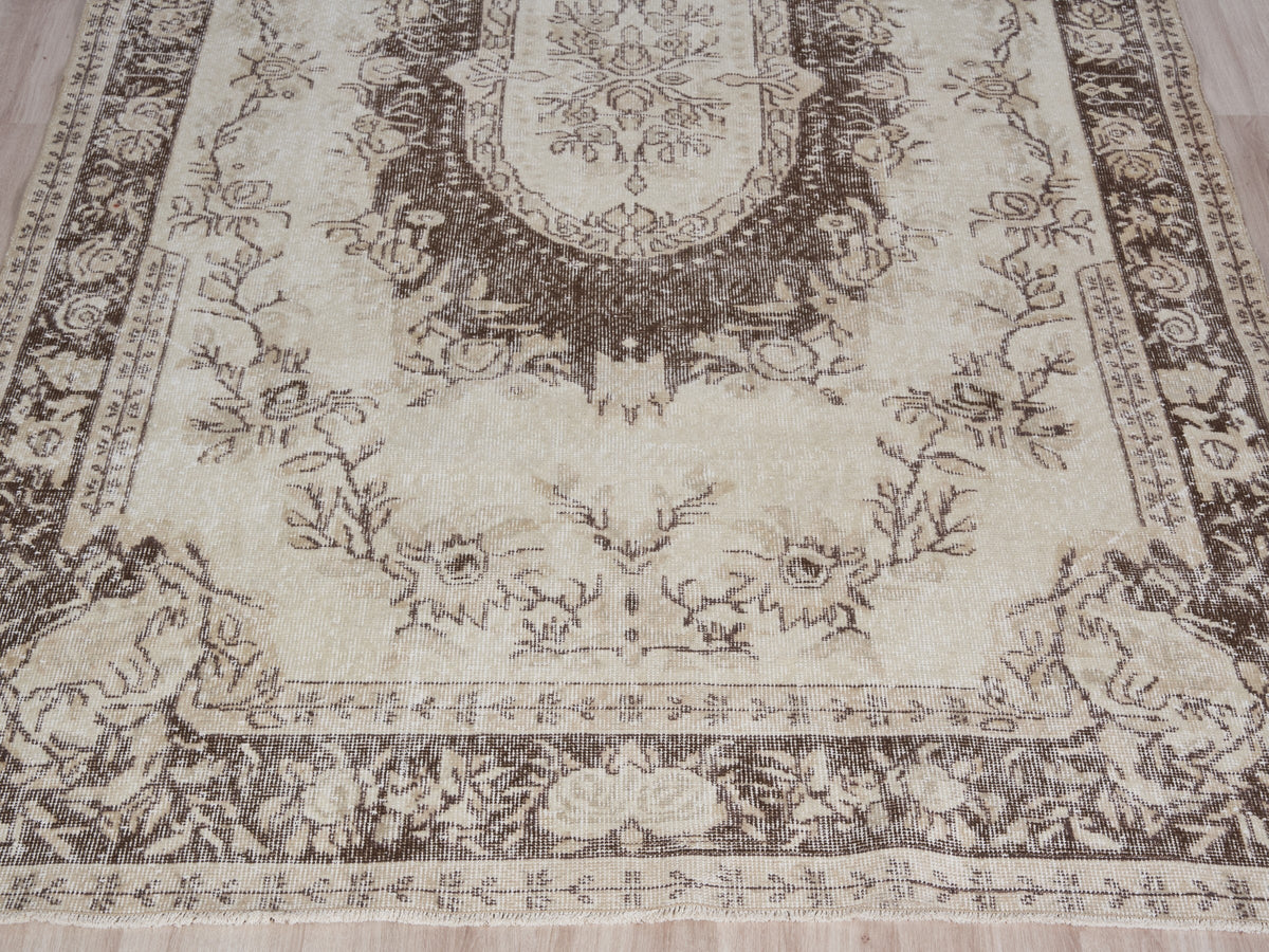 6' x 10'1" Neutral Vintage Handmade Turkish Rug