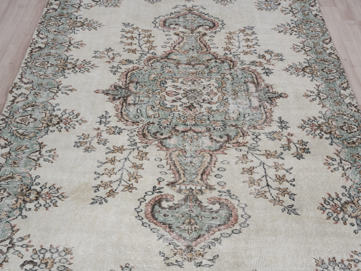 6'4" x 10'4" Neutral Vintage Turkish Large Rug