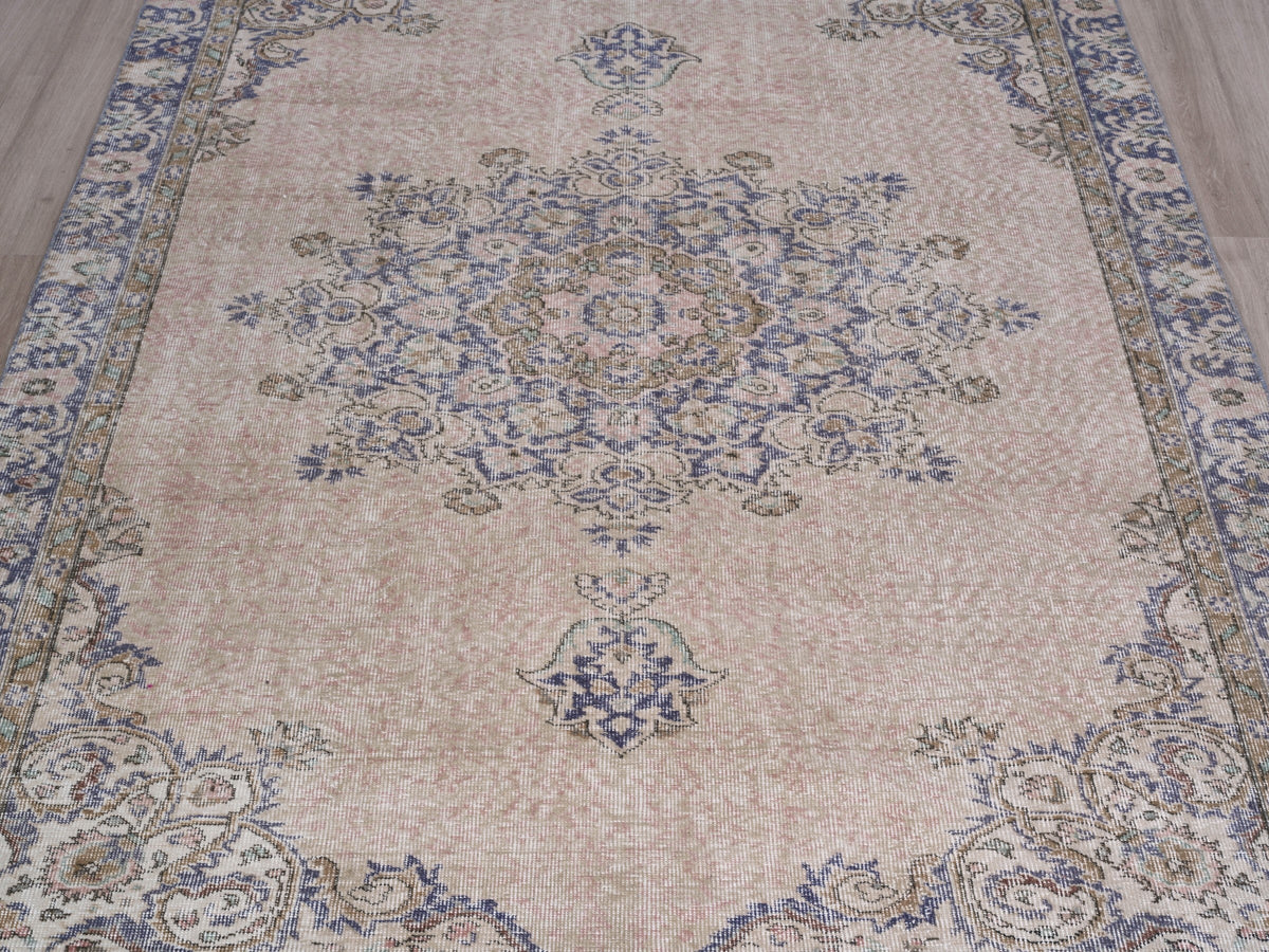 6'1" x 9'6" Neutral Vintage Turkish Area Rug