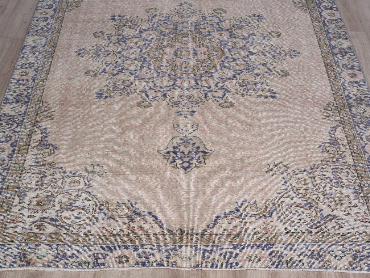 6'1" x 9'6" Neutral Vintage Turkish Area Rug