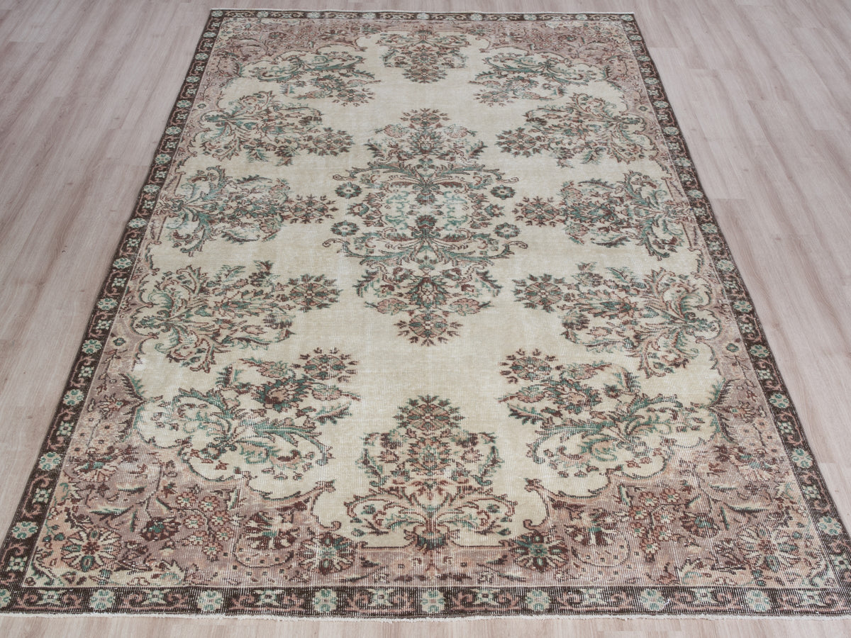 6'9" x 10'6" Neutral Vintage Turkish Large Rug