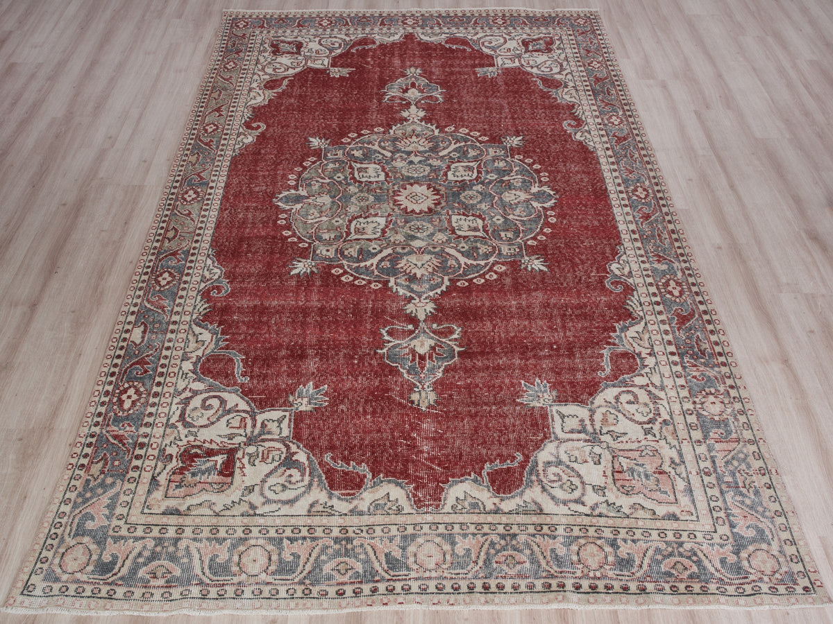 6'8" x 10'11" Handmade Vintage Red Area Rug