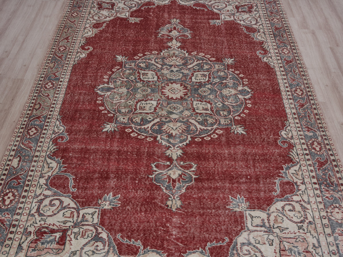 6'8" x 10'11" Handmade Vintage Red Area Rug