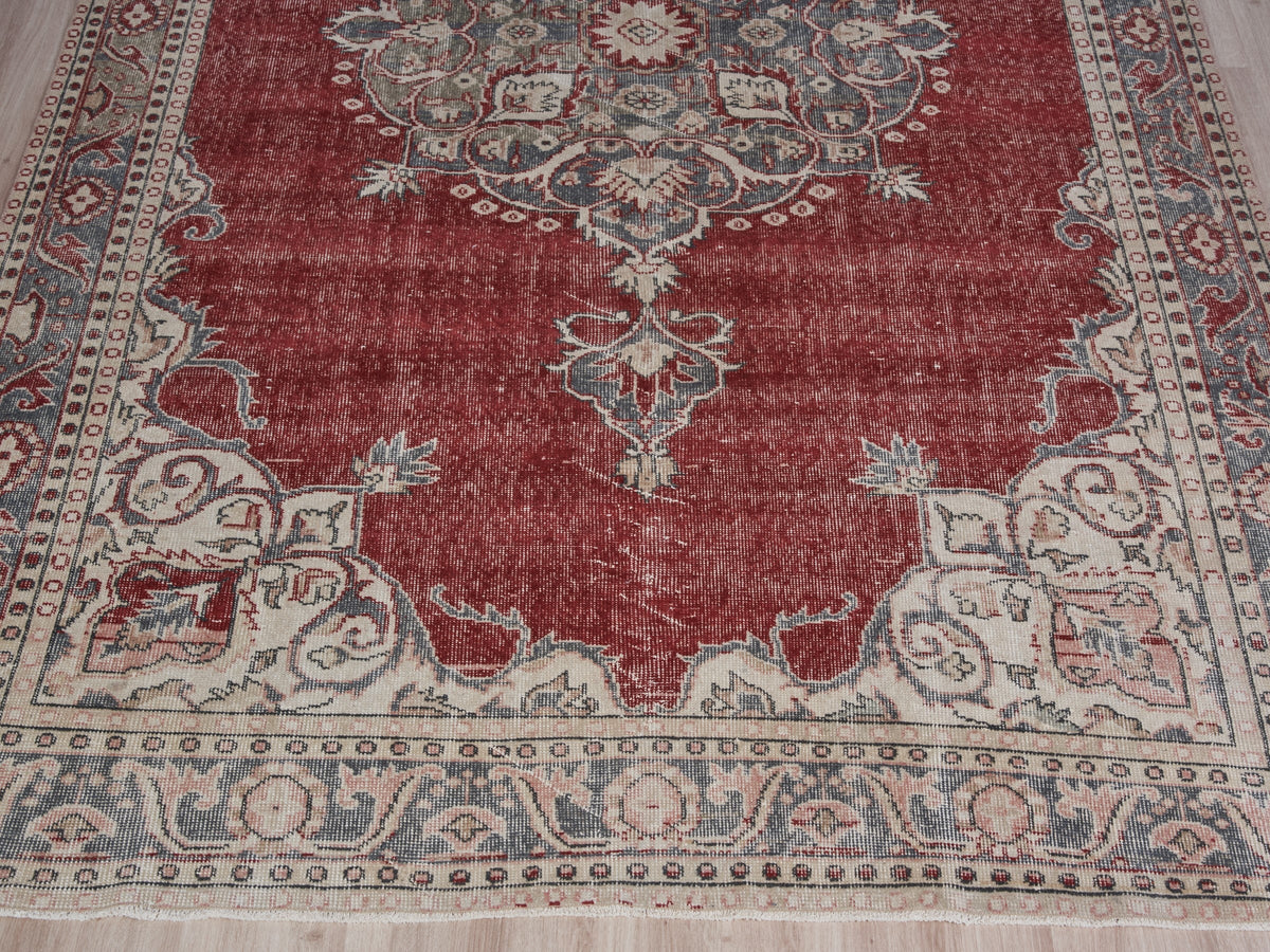 6'8" x 10'11" Handmade Vintage Red Area Rug