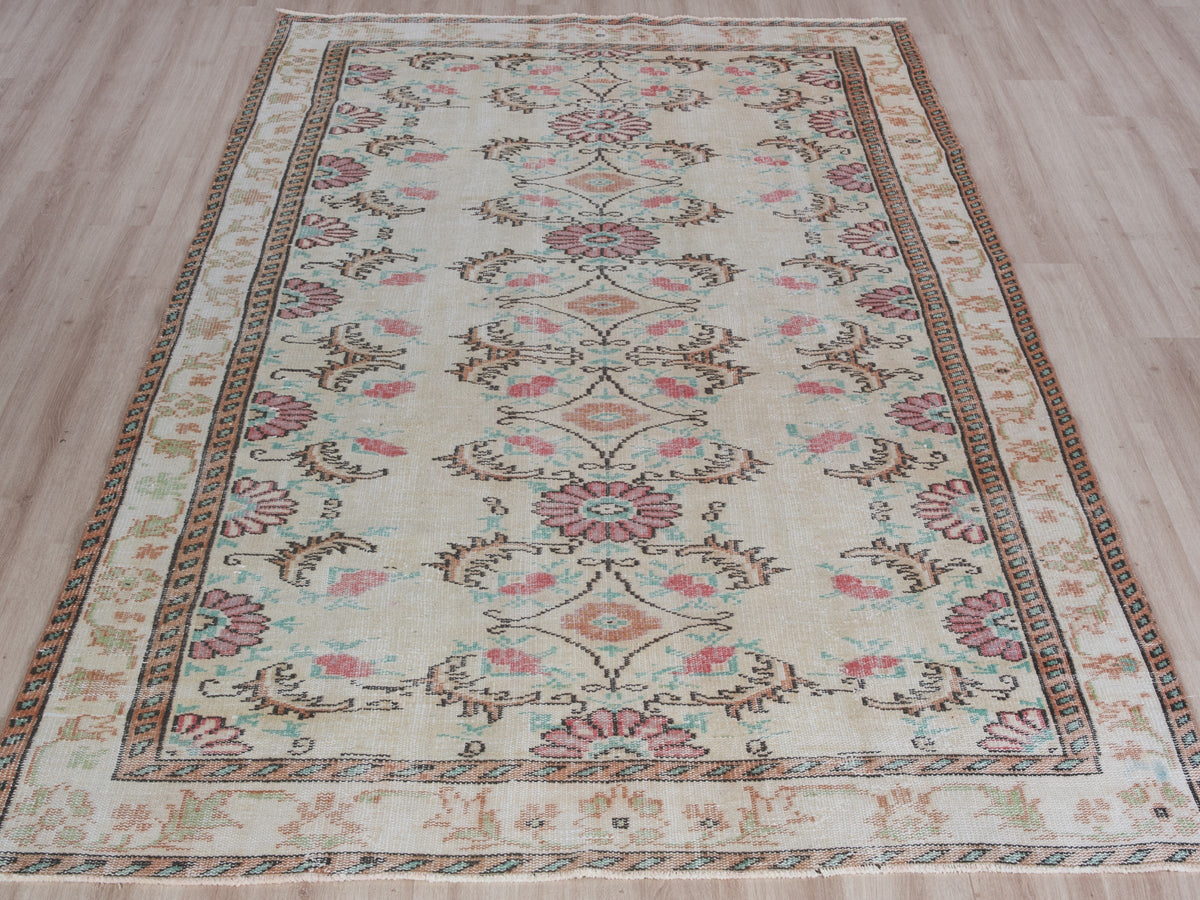 6'2" x 9'6" Neutral Vintage Hand-Knotted Rug