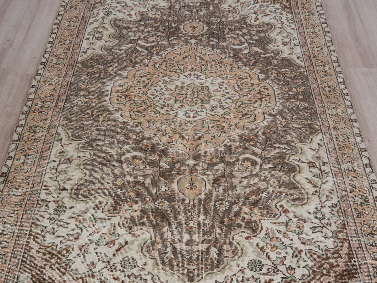 5'9" x 9'6" Brown Vintage Turkish Area Rug