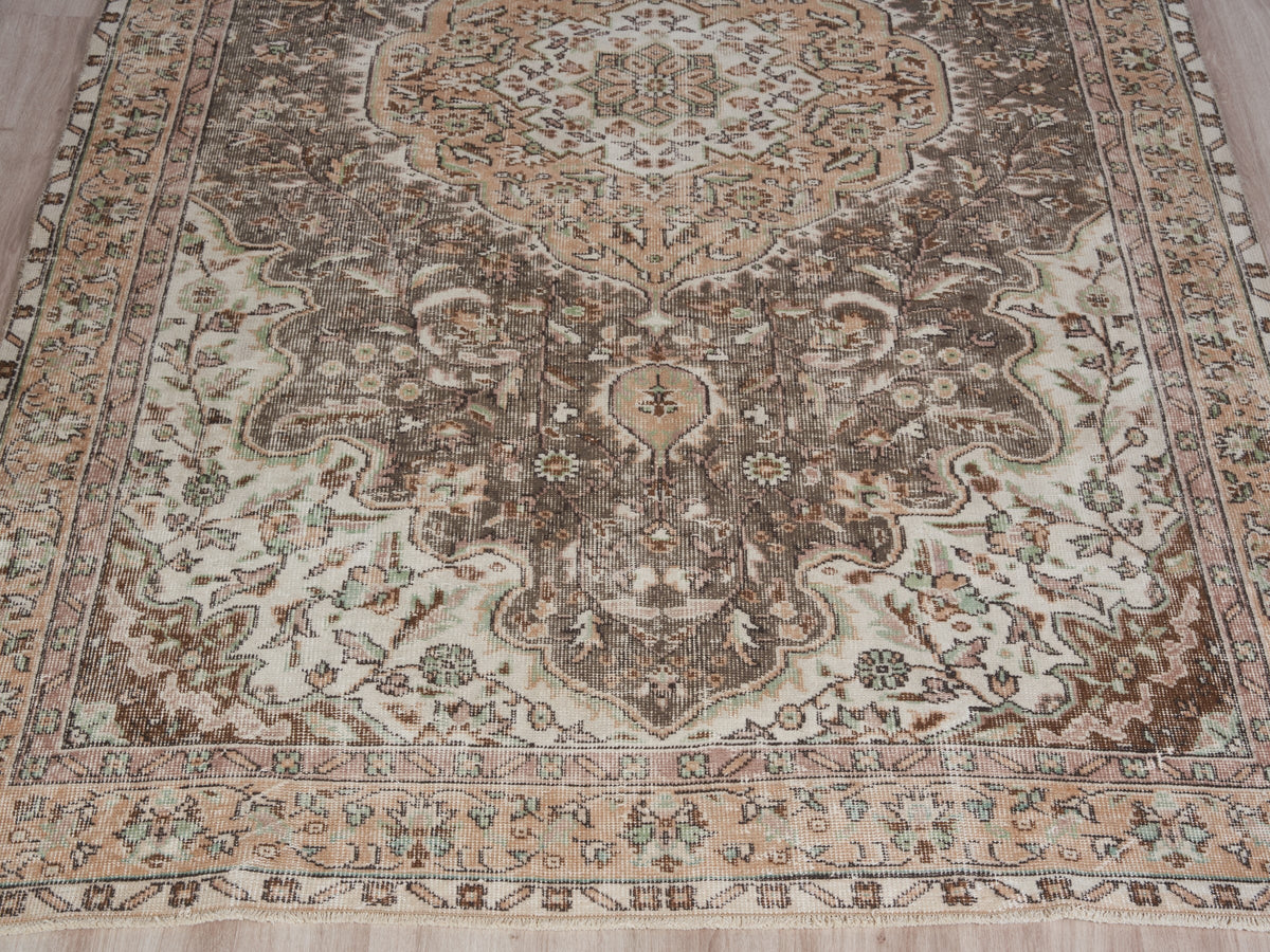 5'9" x 9'6" Brown Vintage Turkish Area Rug