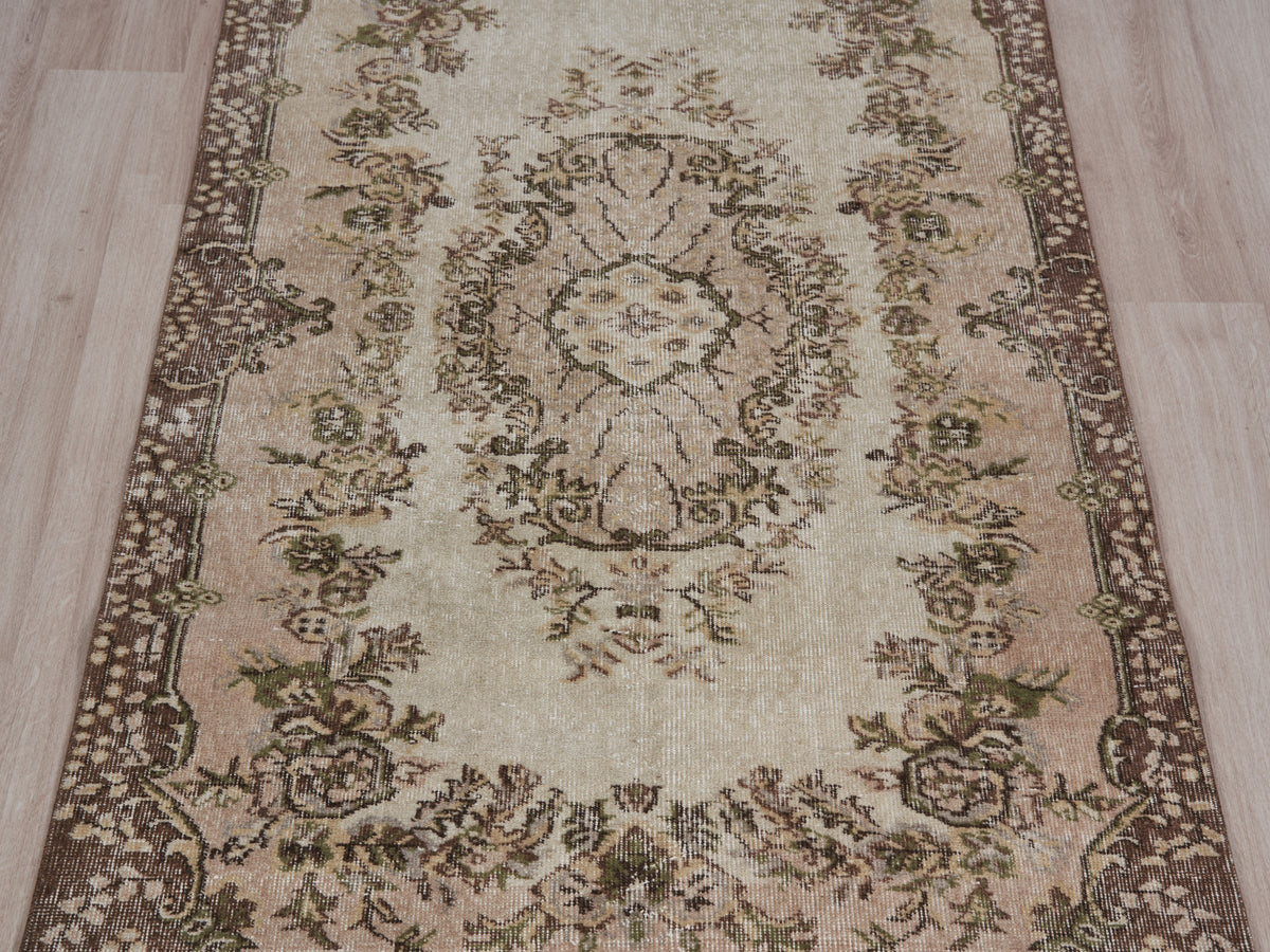 3'8" x 7'1" Neutral Vintage Turkish Scatter Rug