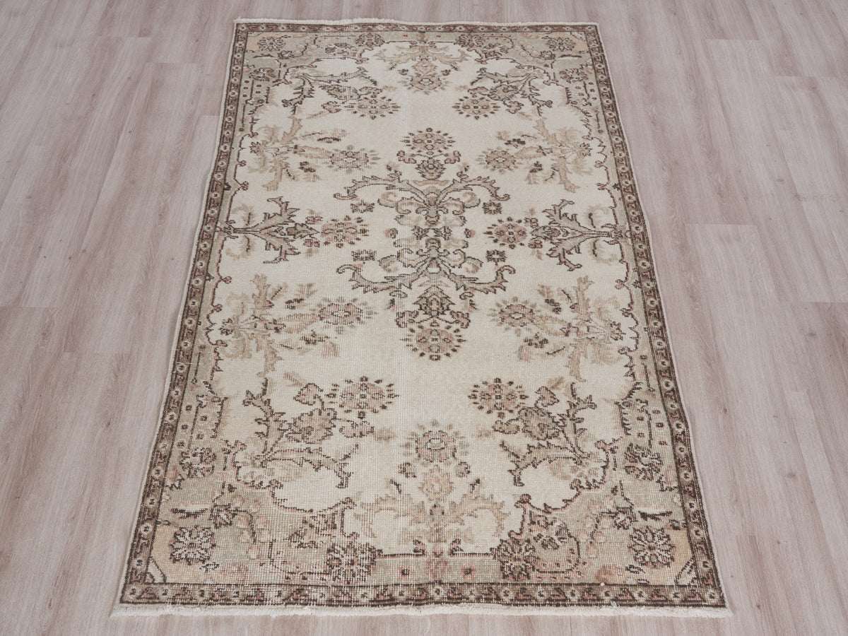 3'10" x 6'11" Neutral Handmade Vintage Rug