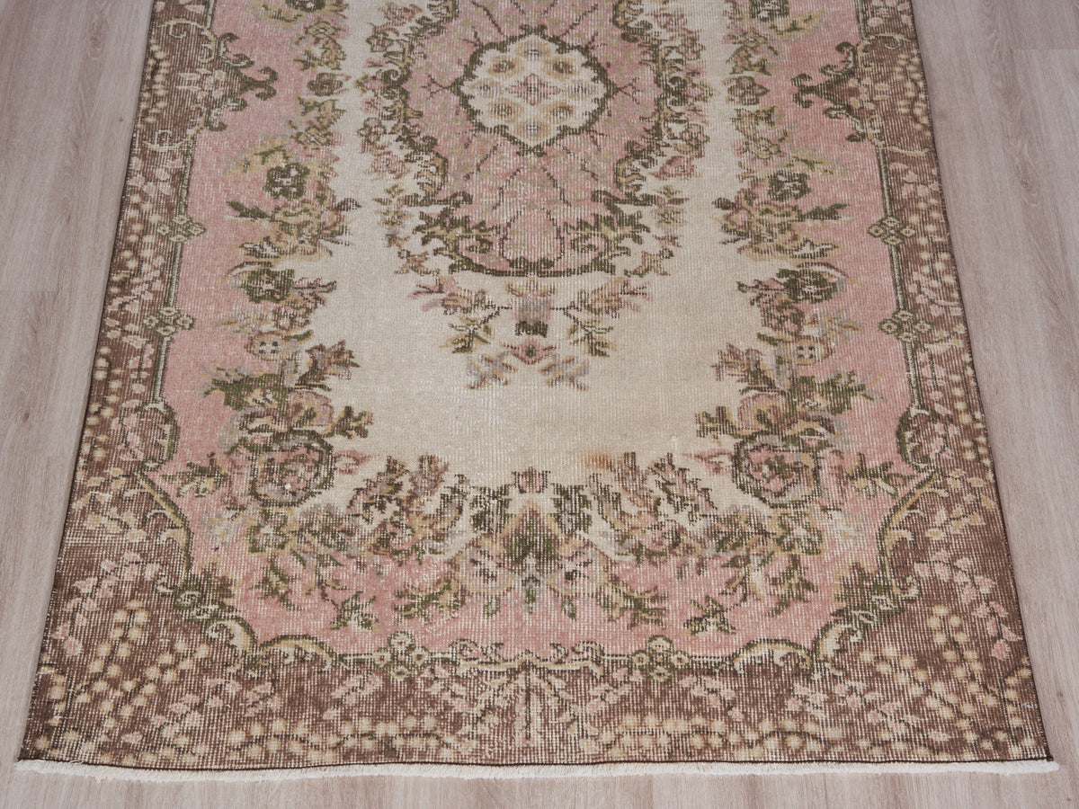 3'9" x 7'1" Vintage Pink Brown Turkish Rug