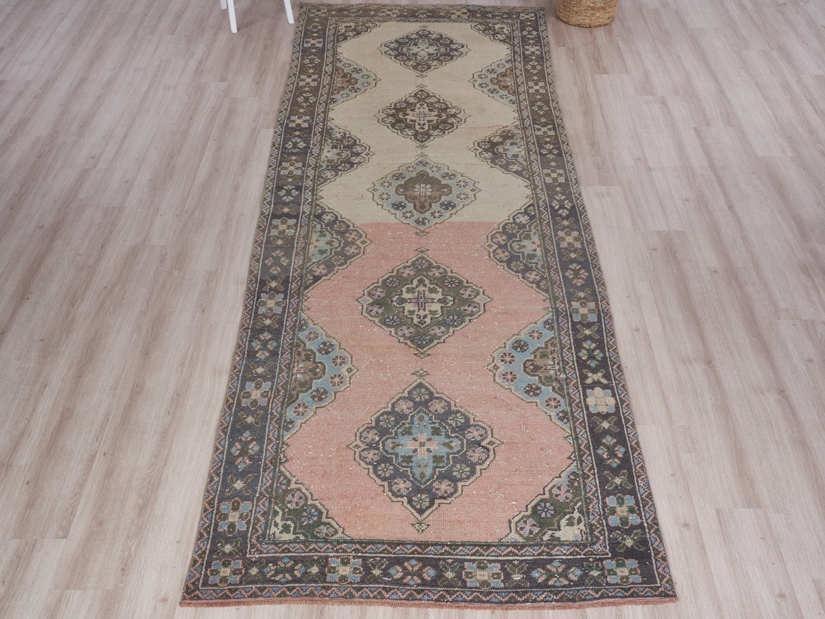 4'2" x 11'4" Handmade Vintage Runner Rug