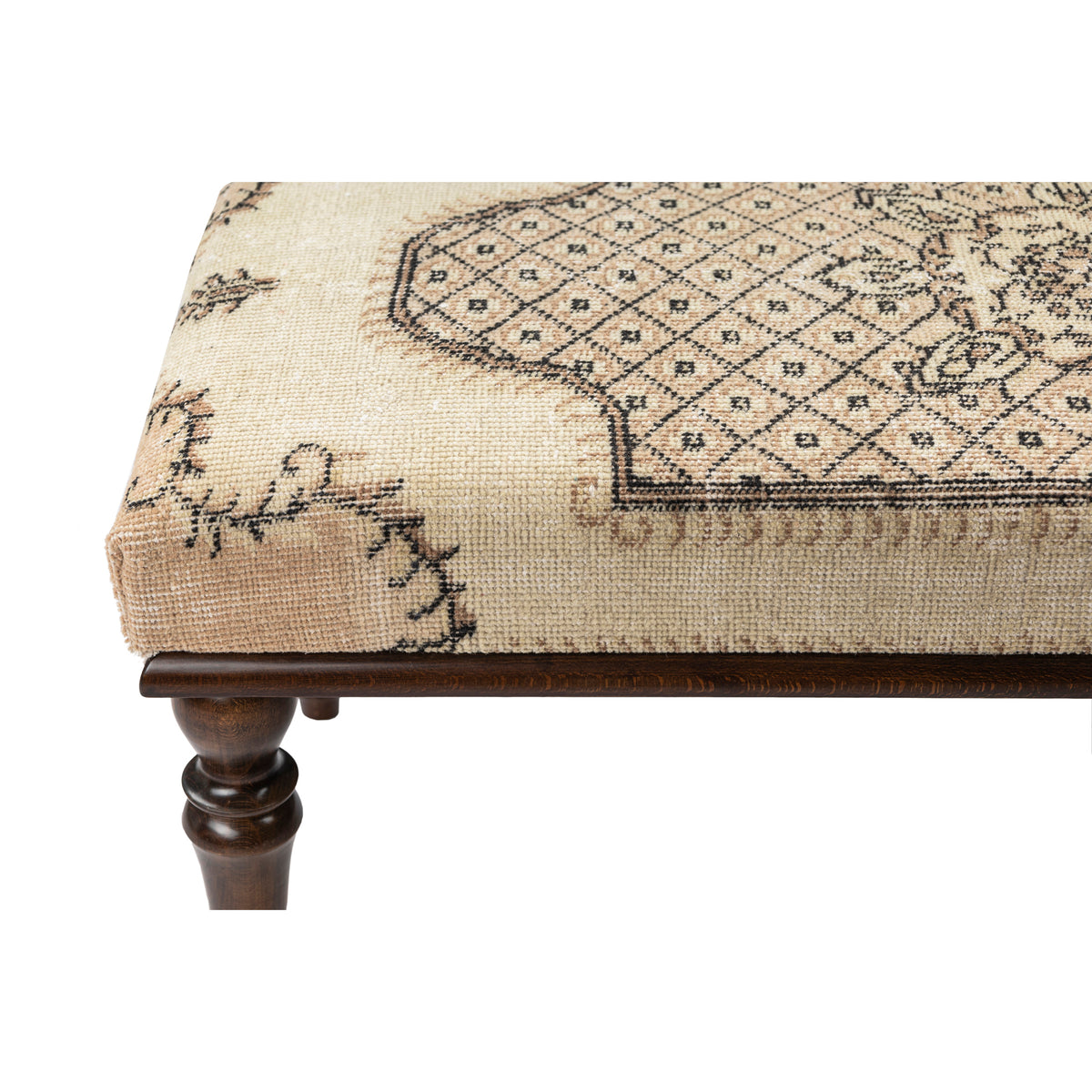 Handwoven Vintage Rug Upholstered Wooden Benches