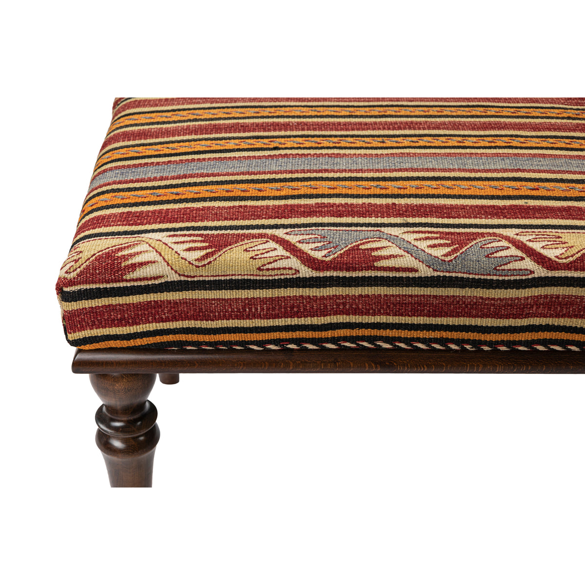 Upholstered Vintage Kilim Wooden Bench - Ottoman