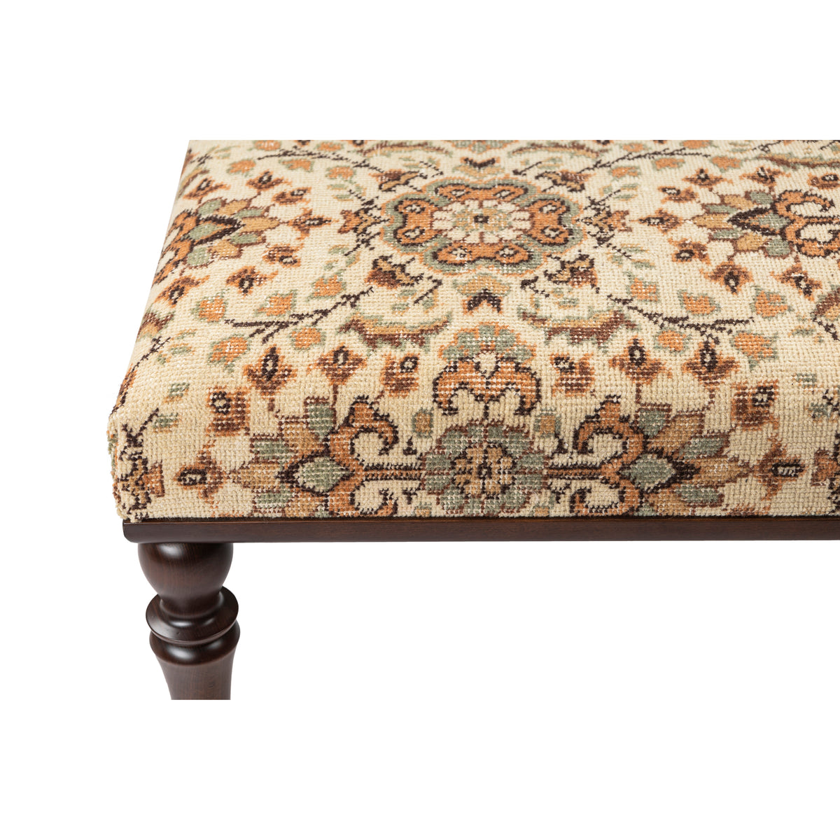 Beige Floral Vintage Rug Upholstered Handmade Wooden Benches