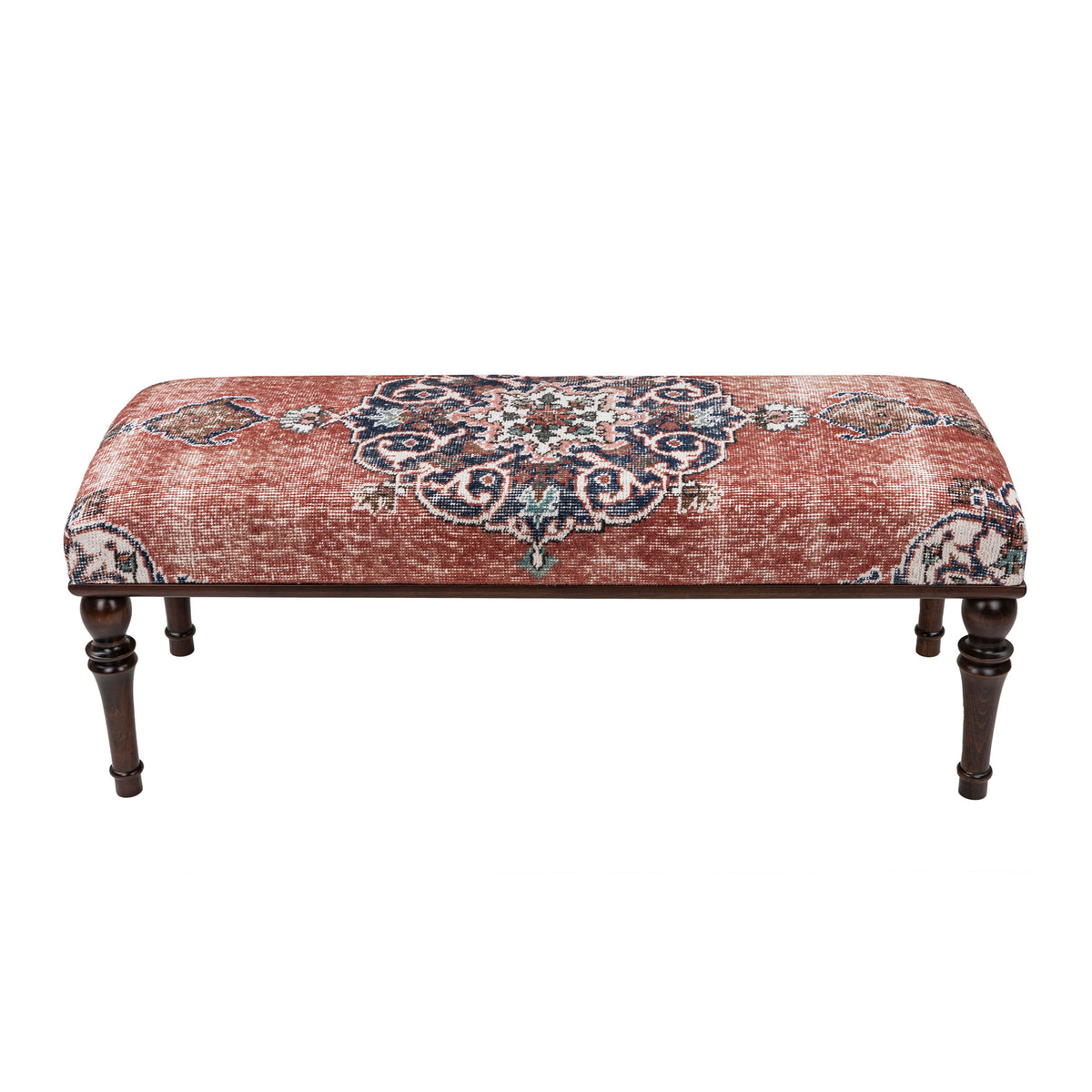 One-of-a-Kind Vintage Rug Upholstered Ottoman Bench