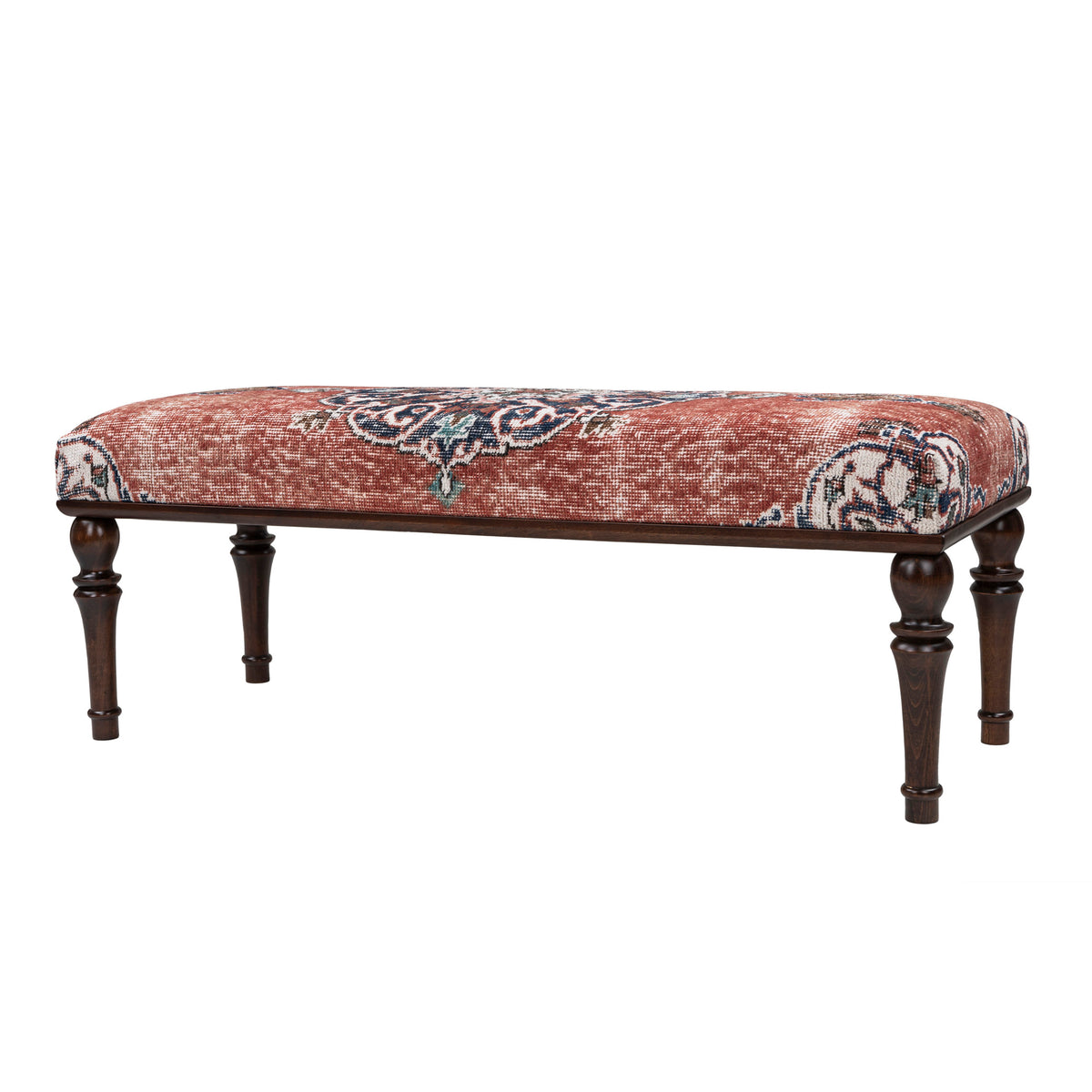 One-of-a-Kind Vintage Rug Upholstered Ottoman Bench